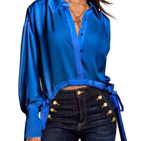 Ramy Brook Button Down Long Sleeve Satan Blouse Top Orange Size XS NWT - Picture 7 of 10